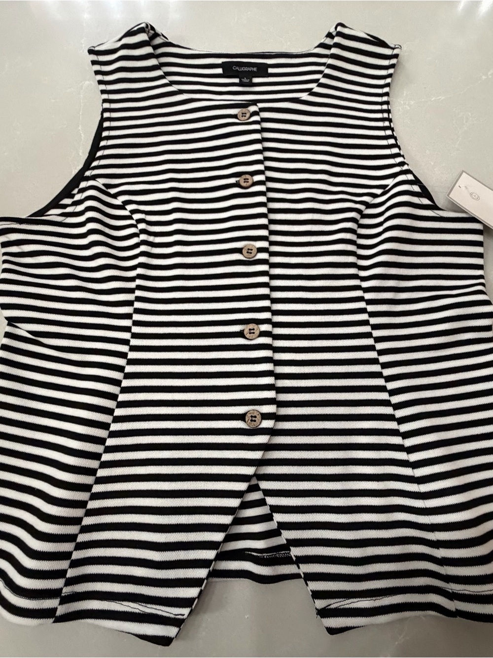 Calligraphie by Anthropology Black and White Striped Knit Button Vest, L